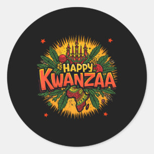 Sticker Rond Joyeux Noël Kwanzaa Enfants afro-américains Happy