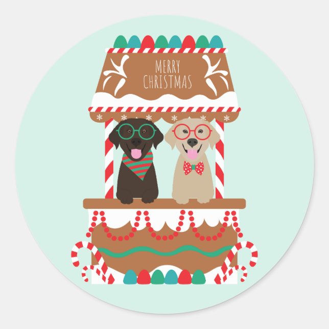 Sticker Rond Joyeux Noël Labrador Retriever Dogs (Devant)
