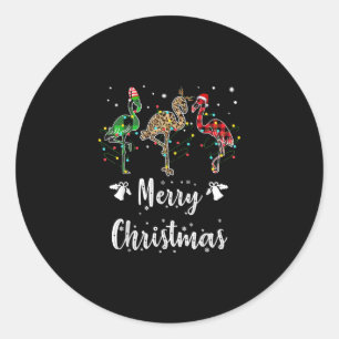 Sticker Rond Joyeux Noël Leopard Rouge Vert Flamant rose Plaid