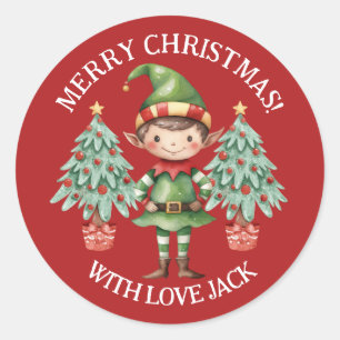 Sticker Rond Joyeux Noël Lettre de lutin de dessin animé mignon