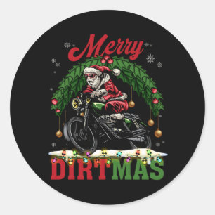 Sticker Rond Joyeux Noël Lumières Père Noël Riding Dirt B