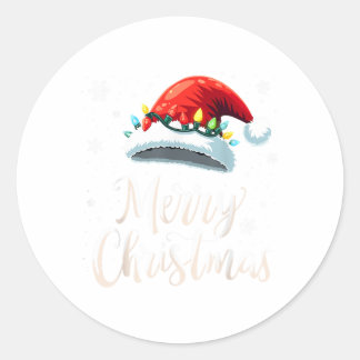 Sticker Rond Joyeux Noël Lumières Rouge Noël Chapeau Noël Famil