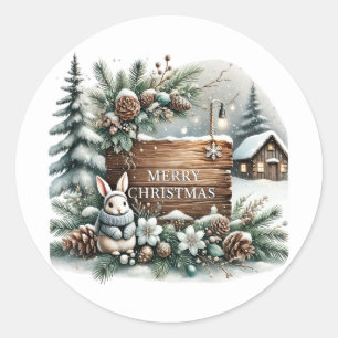 Sticker Rond Joyeux Noël Maison de campagne 