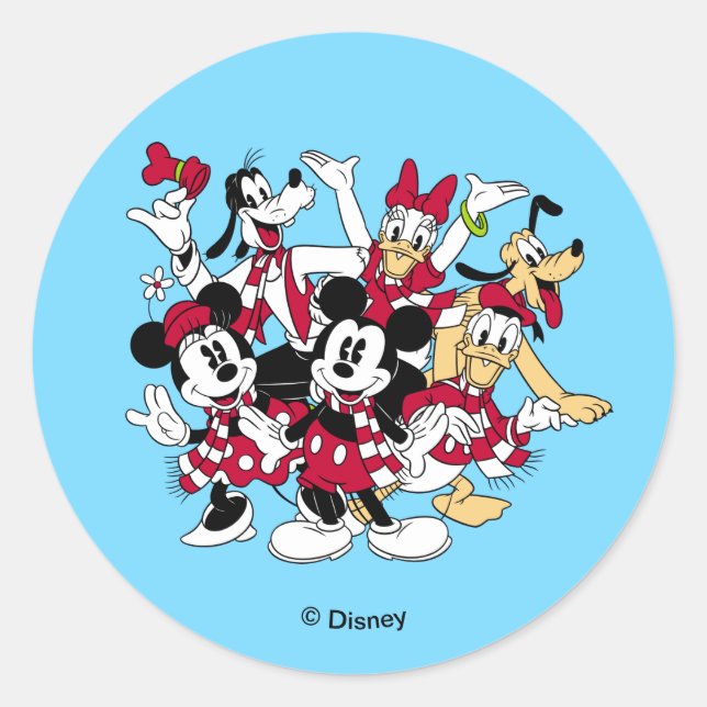 Sticker Rond Joyeux Noël | Mickey & Friends Joyful Holiday (Devant)