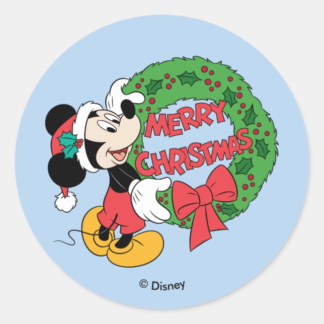 Sticker Rond Joyeux Noël | Mickey Mouse Holiday Wreath (Devant)