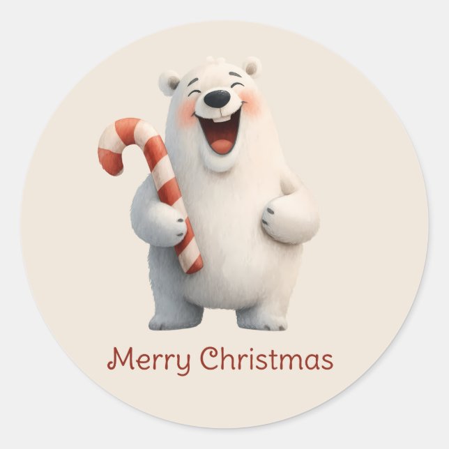 Sticker Rond Joyeux Noël mignon Ours Polaire Design (Devant)