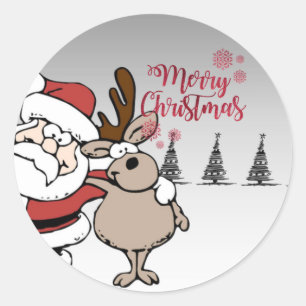 Sticker Rond Joyeux Noël, mignon Père Noël Reindeer