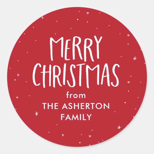 Sticker Rond Joyeux Noël mignon simple étoiles rouges points va (Devant)