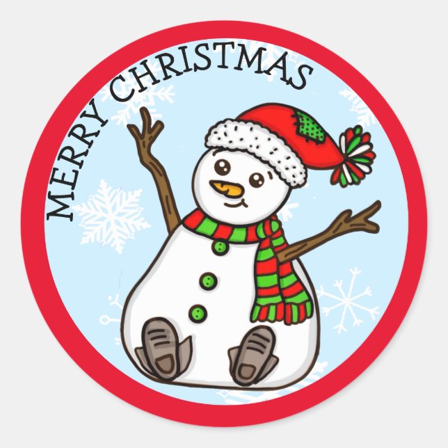 Sticker Rond Joyeux Noël mignon Snowman (Devant)