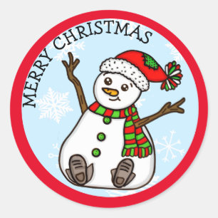 Sticker Rond Joyeux Noël mignon Snowman