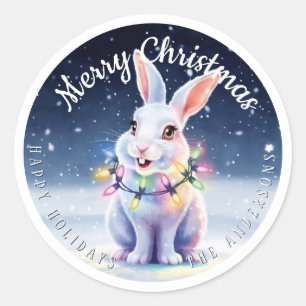 Sticker Rond Joyeux Noël mignonne Lapin Neige Personnalisé