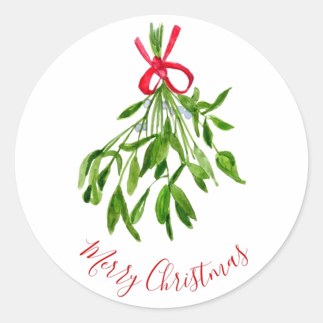 Sticker Rond Joyeux Noël Mistletoe Aquarelle Verdure (Devant)