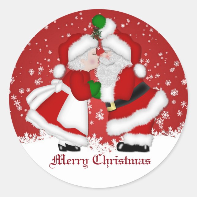 Sticker Rond Joyeux Noël Mistletoe Père Noël (Devant)