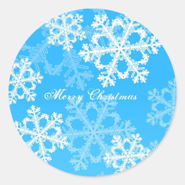Sticker Rond Joyeux Noël moderne Blue Snowflakes Motif (Devant)
