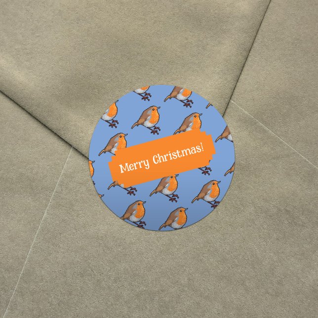 Sticker Rond Joyeux Noël! Motif européen Robin Red Breast (Créateur téléchargé)