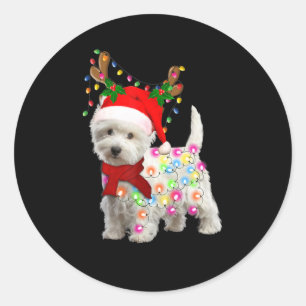 Sticker Rond Joyeux Noël Noël Noël Westie Chien Reindeer Cospla