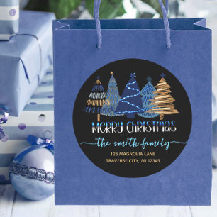 Sticker Rond Joyeux Noël noir bleu Adresse de retour