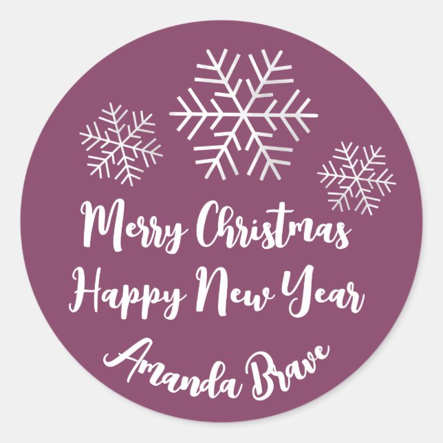 Sticker Rond Joyeux Noël Nom du script Snowflake Berry Pink (Devant)