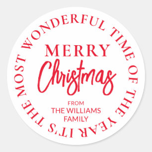 Sticker Rond Joyeux Noël Nom personnalisé Rouge