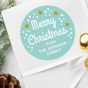 Sticker Rond Joyeux Noël Nom personnalisé Simple Monnaie Bleu V