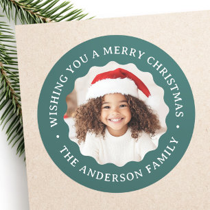 Sticker Rond Joyeux Noël ondulé en pin vert