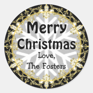 Sticker Rond Joyeux Noël Or et Noir Personnaliser les Fêtes