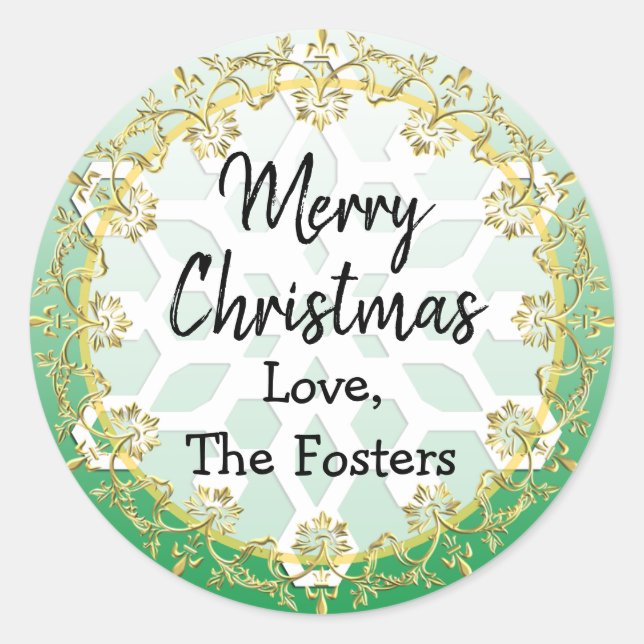 Sticker Rond Joyeux Noël Or et Vert Personnaliser les Fêtes (Devant)
