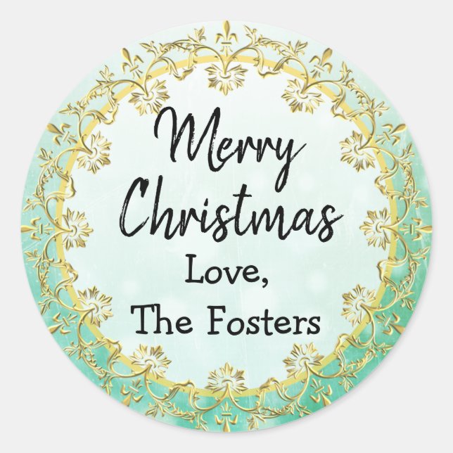 Sticker Rond Joyeux Noël Or et Vert Personnaliser les Fêtes (Devant)