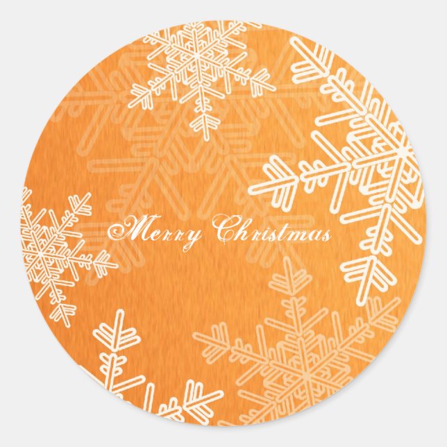 Sticker Rond Joyeux Noël Orange Snowflake Script minimaliste (Devant)