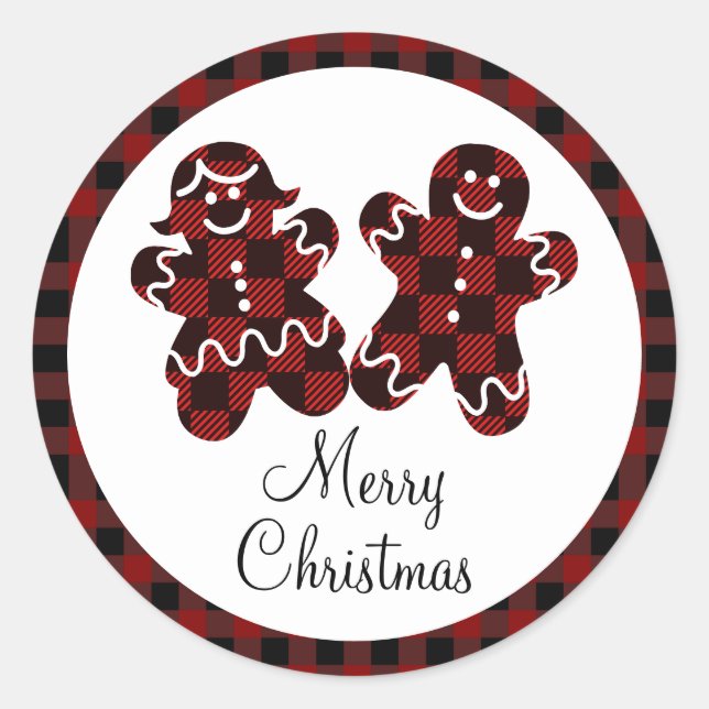 Sticker Rond Joyeux Noël Pain d'épices rouge et noir (Devant)