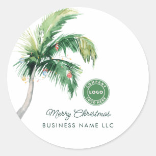 Sticker Rond Joyeux Noël Palm Tree Coastal Business Logo
