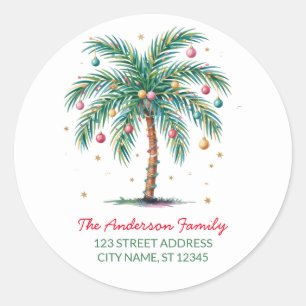 Sticker Rond Joyeux Noël Palm Tree Light
