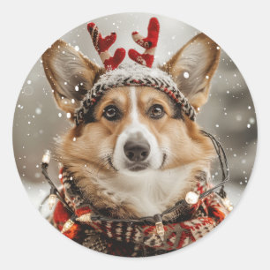 Sticker Rond Joyeux Noël Pembroke Welsh Corgi Chien