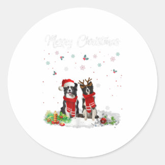 Sticker Rond Joyeux Noël Père Noël Border Collie Chien
