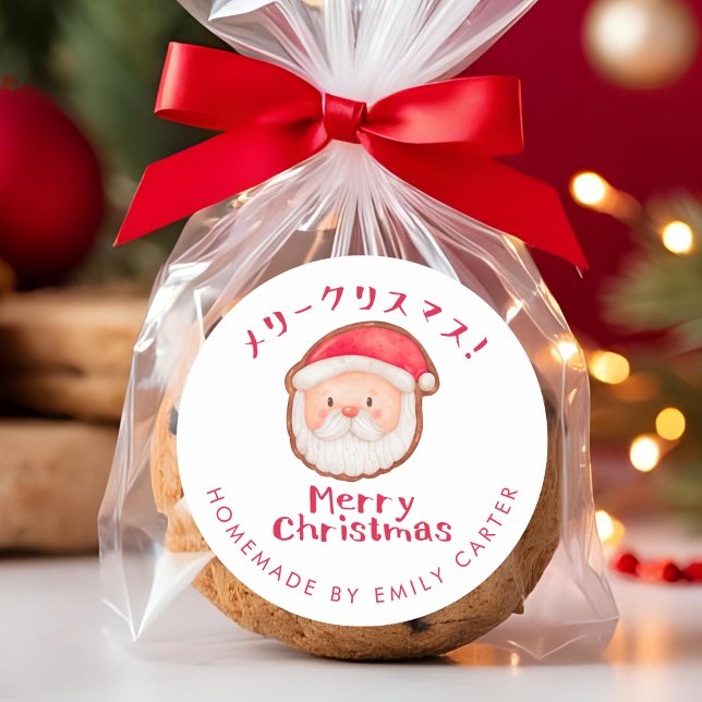 Sticker Rond Joyeux Noël Père Noël Cookie Blanc Rouge (Créateur téléchargé)