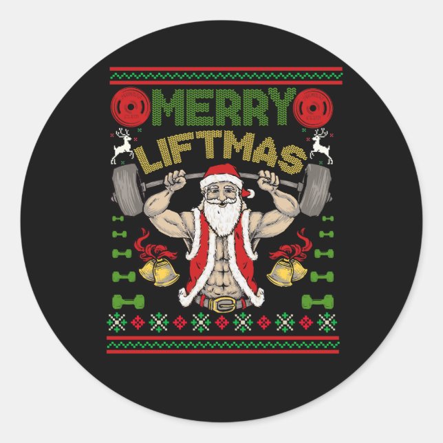 Sticker Rond Joyeux Noël Père Noël Fitness Fitness Weightli (Devant)