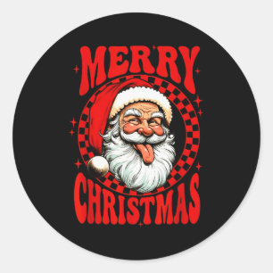 Sticker Rond Joyeux Noël Père Noël Noel Funny Checker Tapis