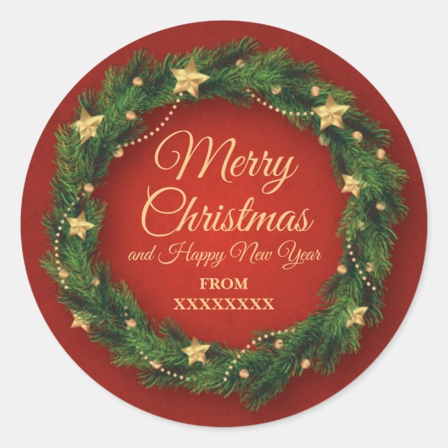 Sticker Rond Joyeux Noël personnalisé et Bonne année (Devant)