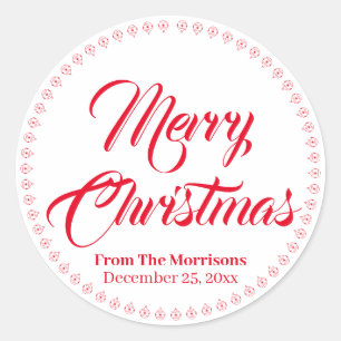 Sticker Rond Joyeux Noël personnalisé nom cadeau faveur