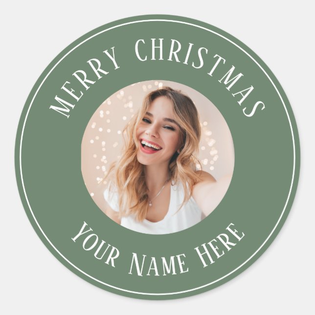 Sticker Rond Joyeux Noël personnalisé pour les cartes photo (Devant)