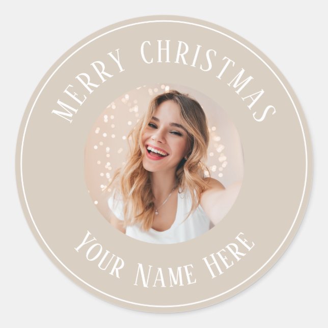 Sticker Rond Joyeux Noël personnalisé pour les cartes photo (Devant)