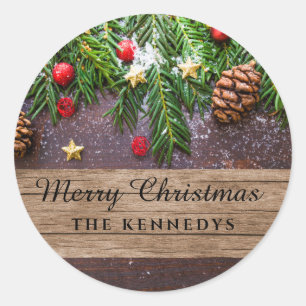 Sticker Rond Joyeux Noël personnalisé rustique