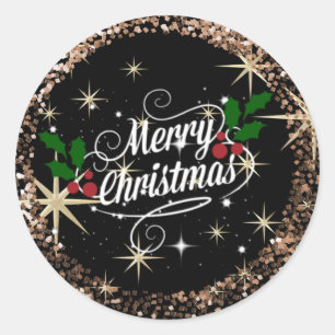 Sticker Rond Joyeux Noël pétillant et parties scintillant