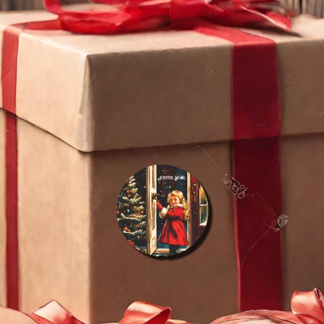 Sticker Rond Joyeux Noël - petite fille (Créateur téléchargé)