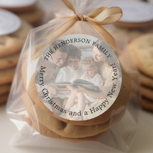 Sticker Rond Joyeux Noël Photo Holiday