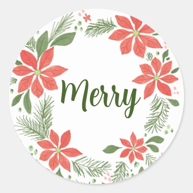 Sticker Rond Joyeux Noël Poinsettia (Devant)