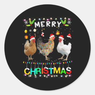 Sticker Rond Joyeux Noël Poulet de Noël Feu de Noël Feu de Noël