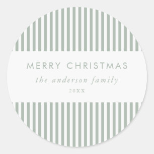Sticker Rond Joyeux Noël Rayures Vert Sauge Moderne