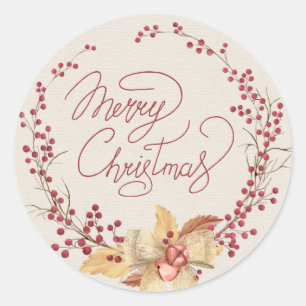 Sticker Rond Joyeux Noël Red Berry Wreath