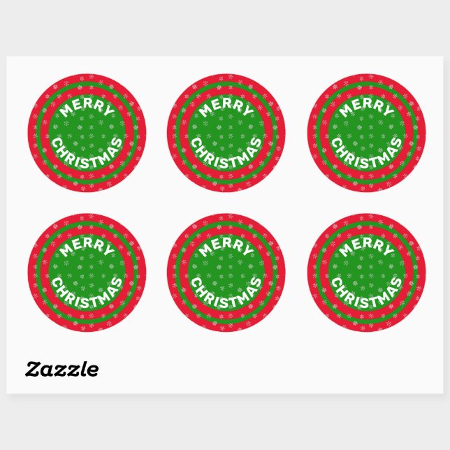 Sticker Rond Joyeux Noël Red Green & Snowflakes (Feuille)